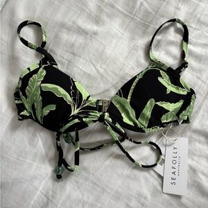 NWT Seafolly Bikini Top Palm Paradise Split Wire Bustier - Black